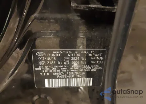 2019 Hyundai Elantra Se from USA, damaged, VIN KMHD74LF6KU797026